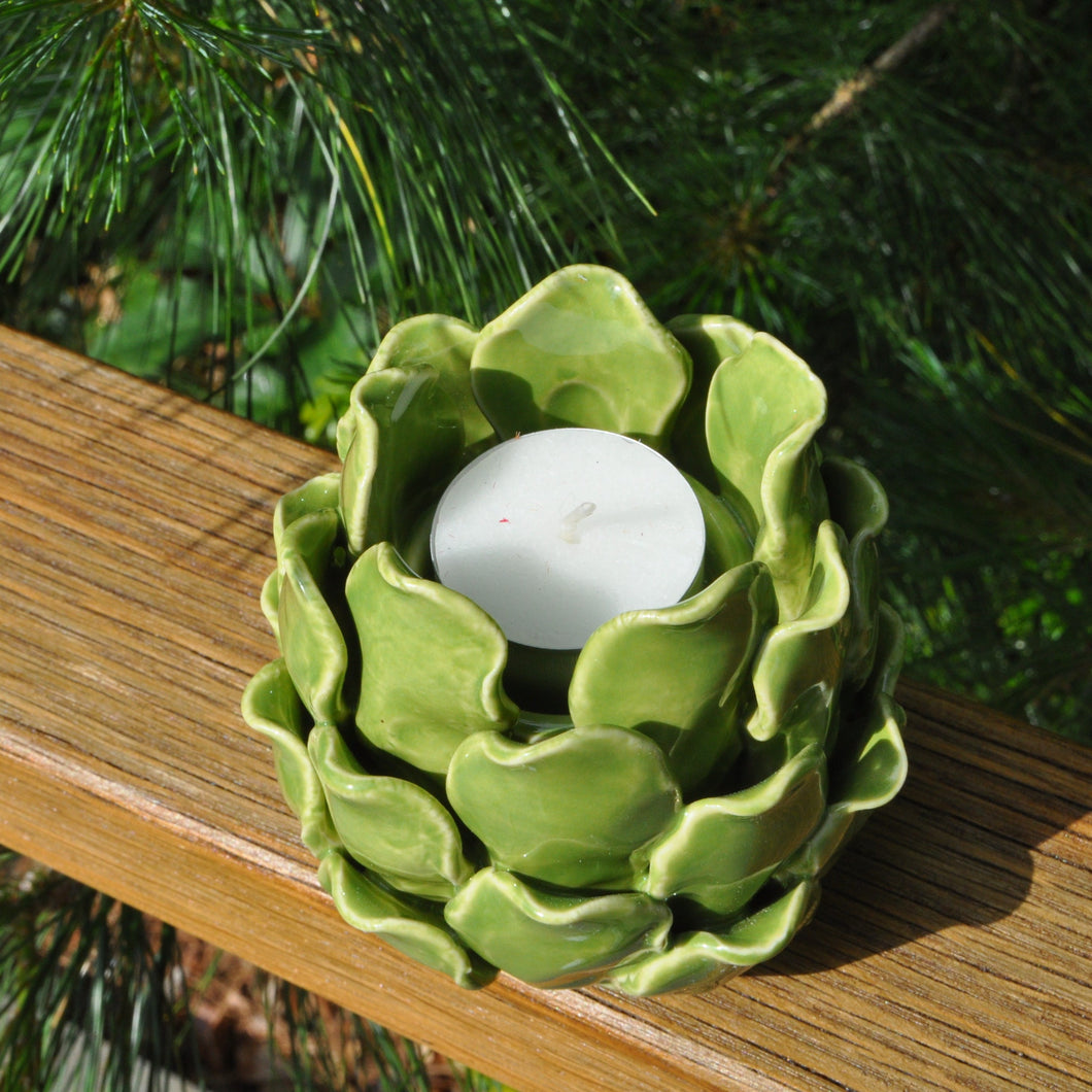 Ceramic T-Lite Holder - Green Artichoke by Gisela Graham