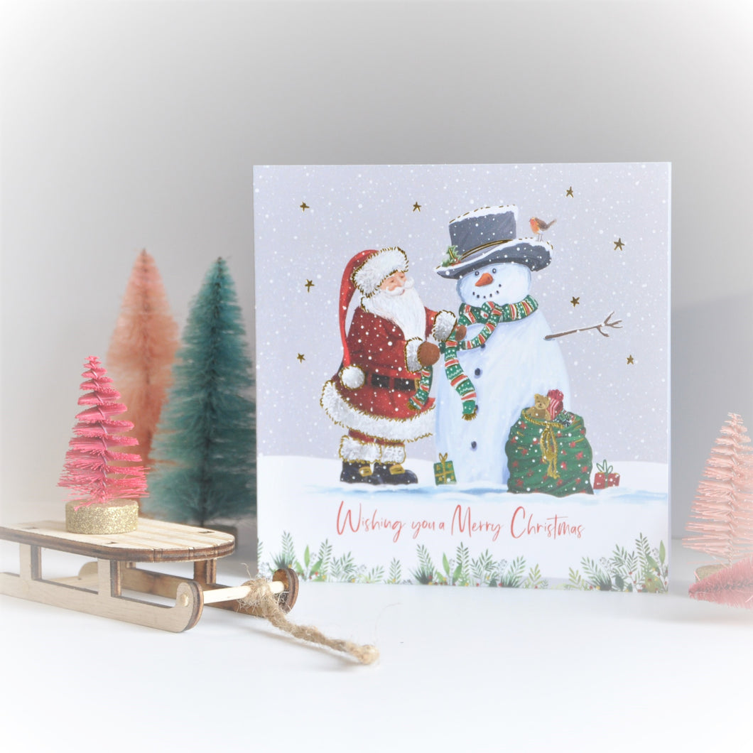 Santa And Snowman Friend Christmas Card (Pack of 10)