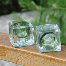 Load image into Gallery viewer, Single Glass T-Lite Cube Holder - Green by Gisela Graham
