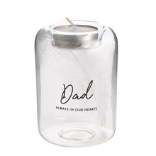 Load image into Gallery viewer, Remembrance feather glass tea light holder - dad