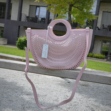 Load image into Gallery viewer, Pink Semi Circle Laser Cut Detailed Bag by Red Cuckoo
