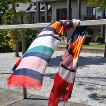 Load image into Gallery viewer, Navy and red mix wavy stripe scarf by Pom
