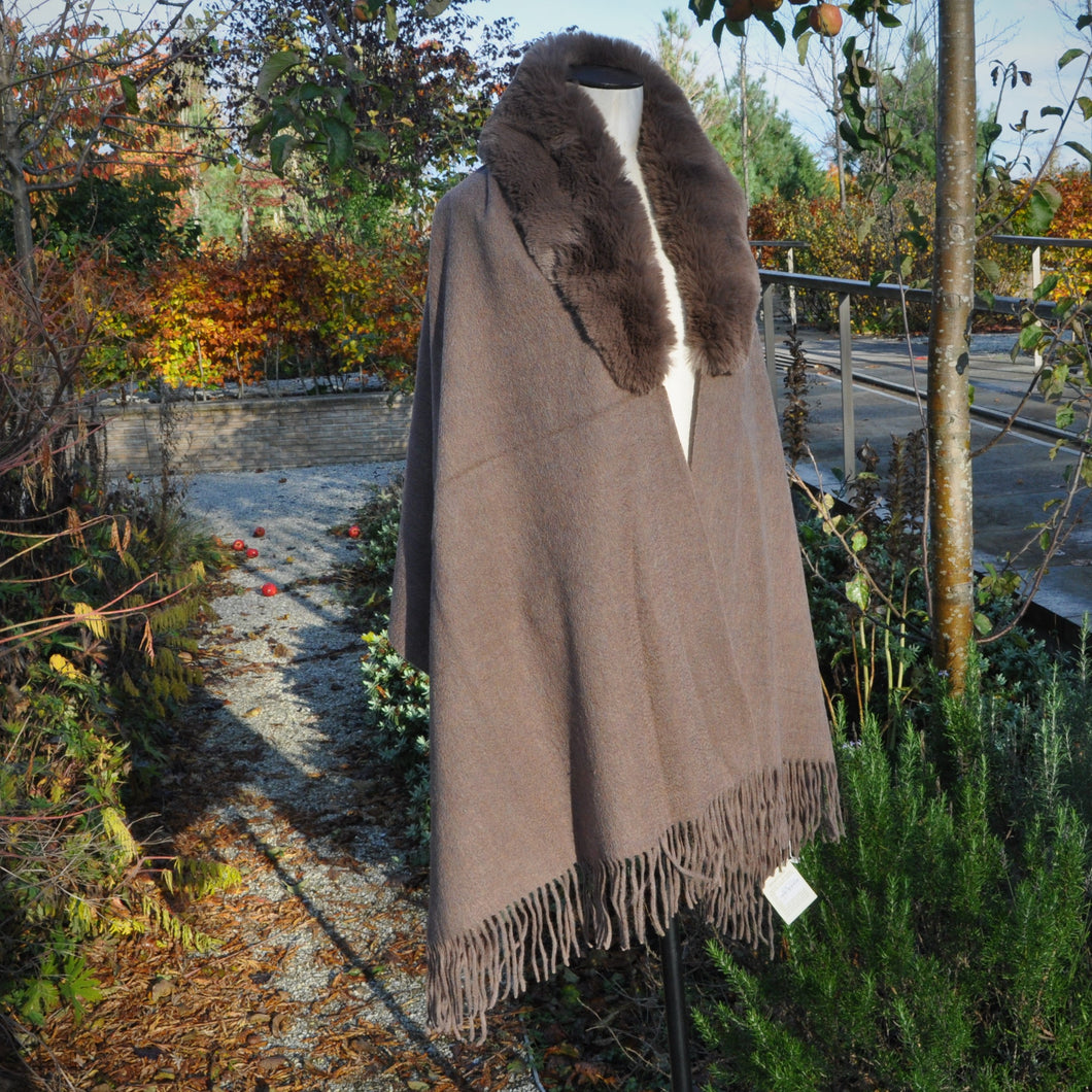 Strathurie 100% Lambswool and Faux Fur Cape- BRONZE
