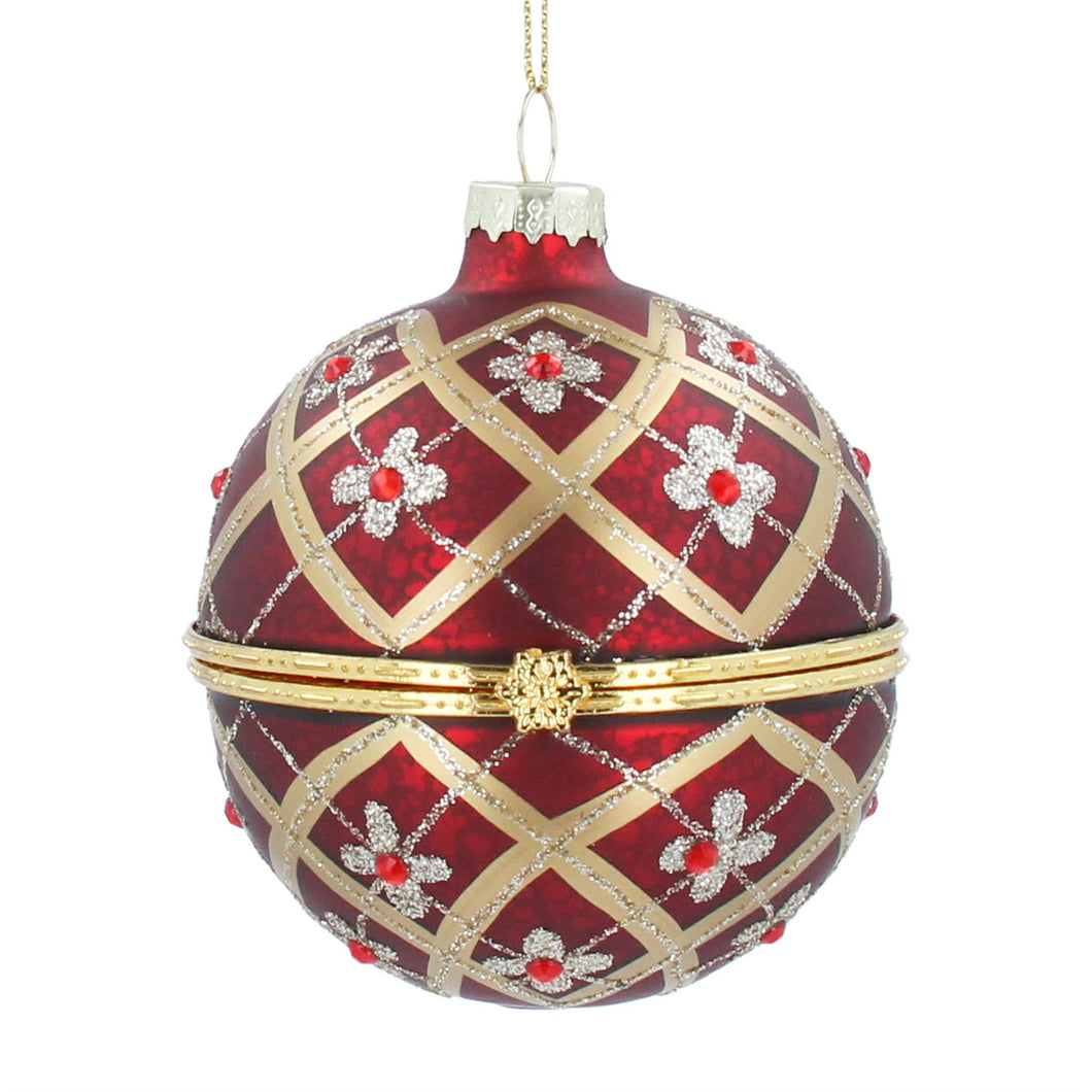Gisela Graham red/gold floral trellis glass ball container