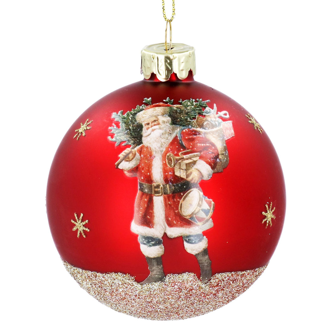 Gisela Graham red/gold matt nostalgic Santa glass bauble