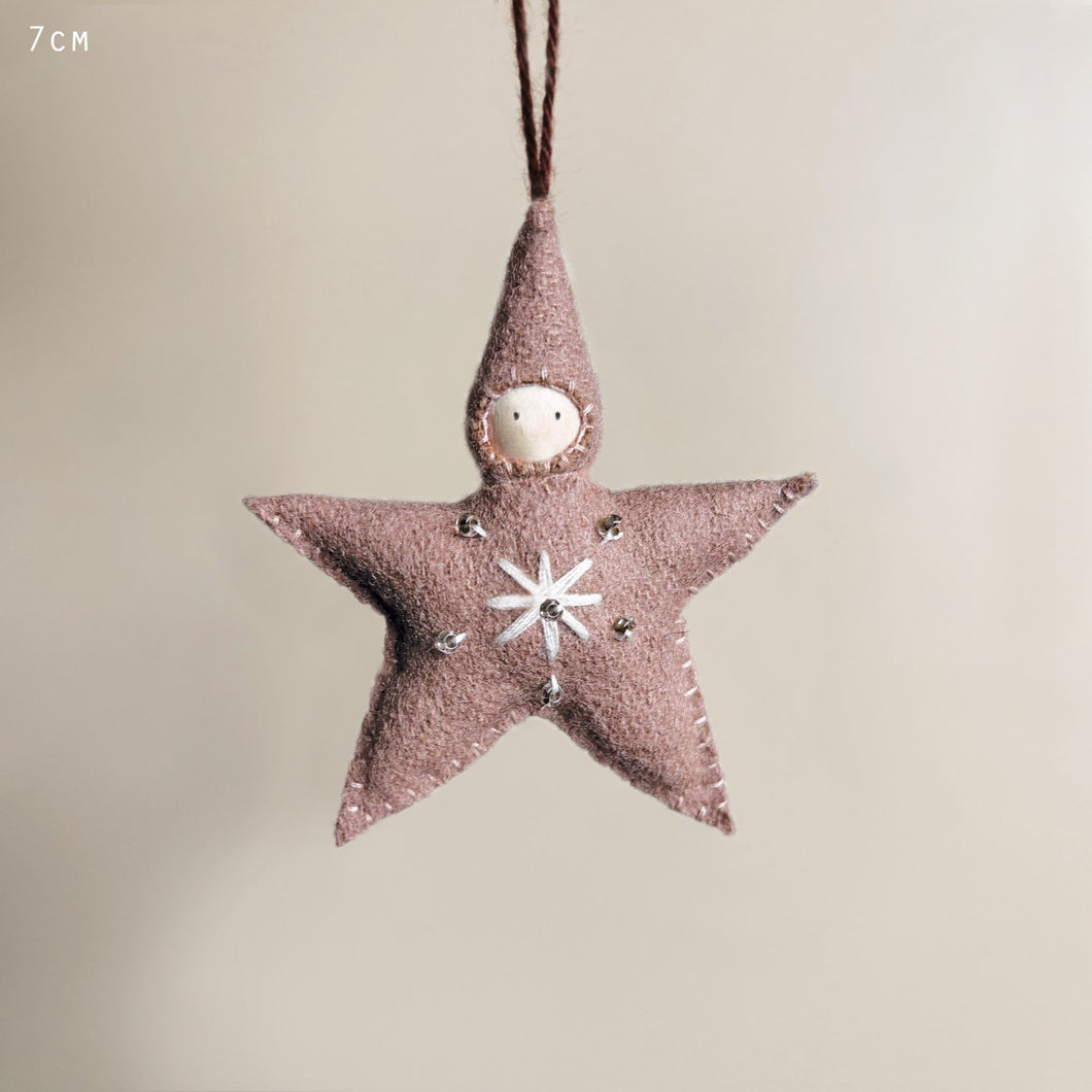 East of India handmade small felt star baby decoration - pink
