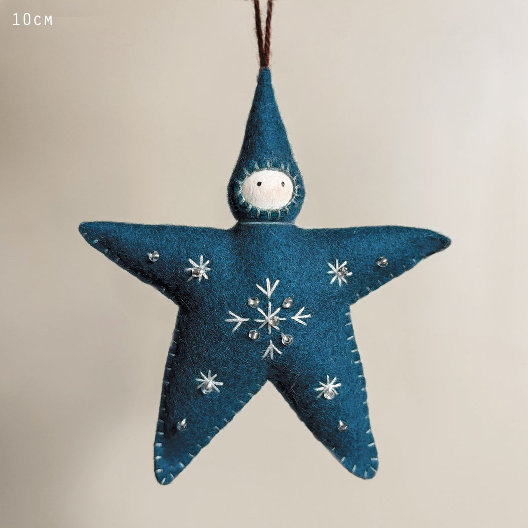 East of India handmade large felt star baby decoration - blue