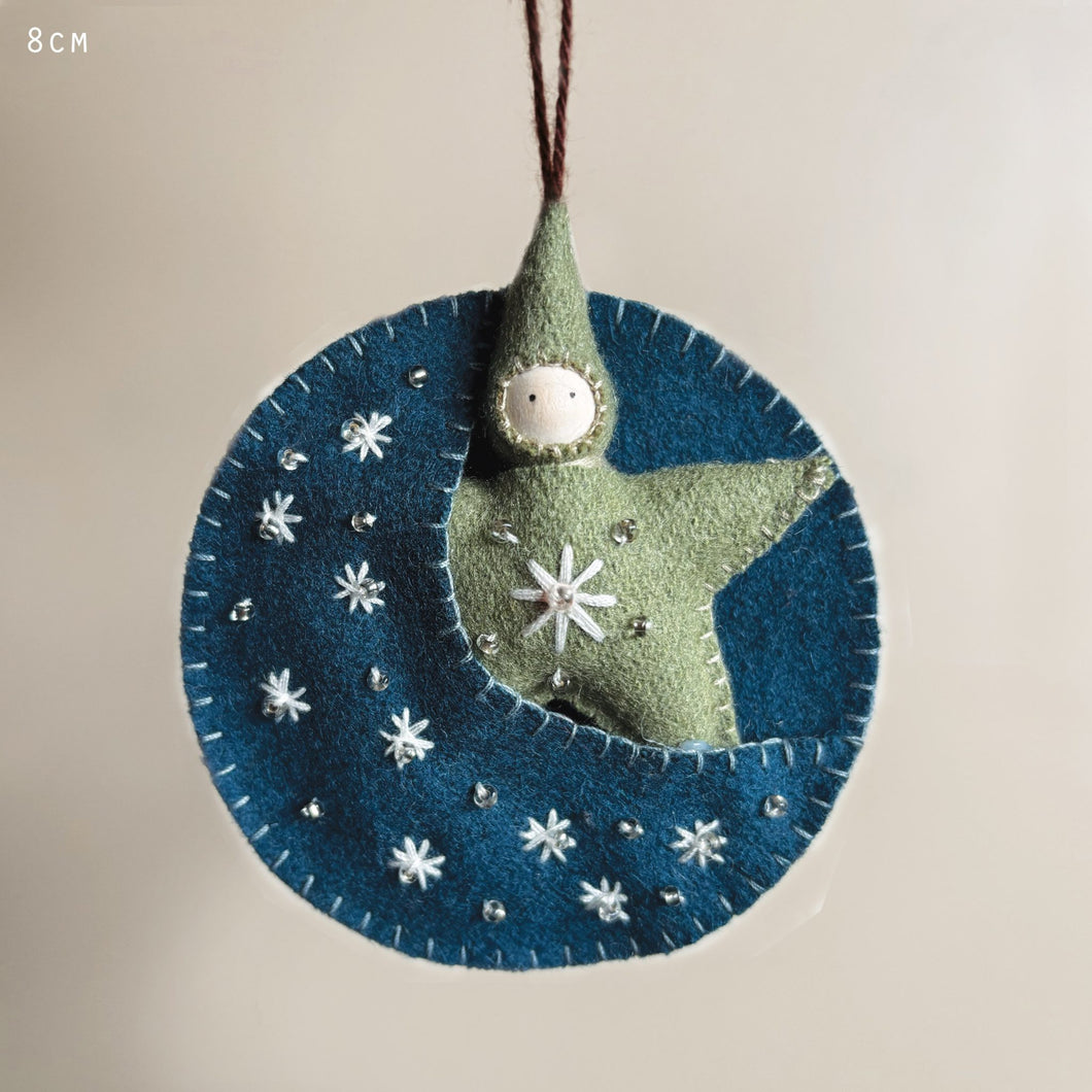 East Of India handmade felt star/moon - blue