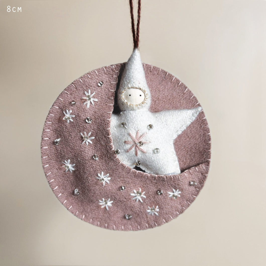 East Of India handmade felt star/moon - pink