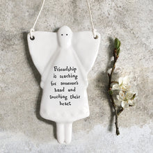 Load image into Gallery viewer, Hanging porcelain angel - friendship is reaching a hand

