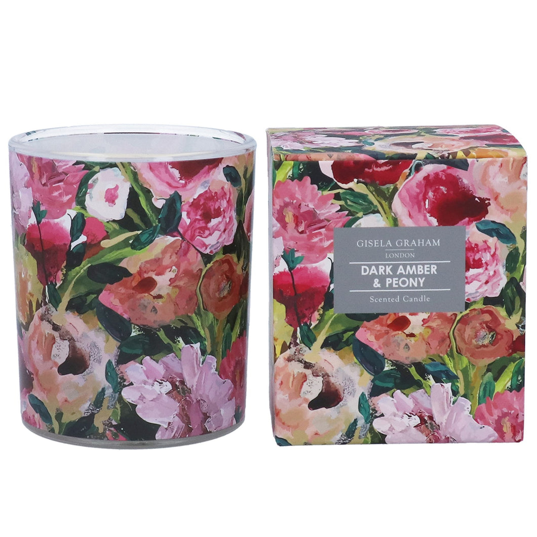 Gisela Graham large glass jar candle - painted peonies