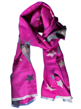 Load image into Gallery viewer, Scarf - fuchsia / grey stars and stripes
