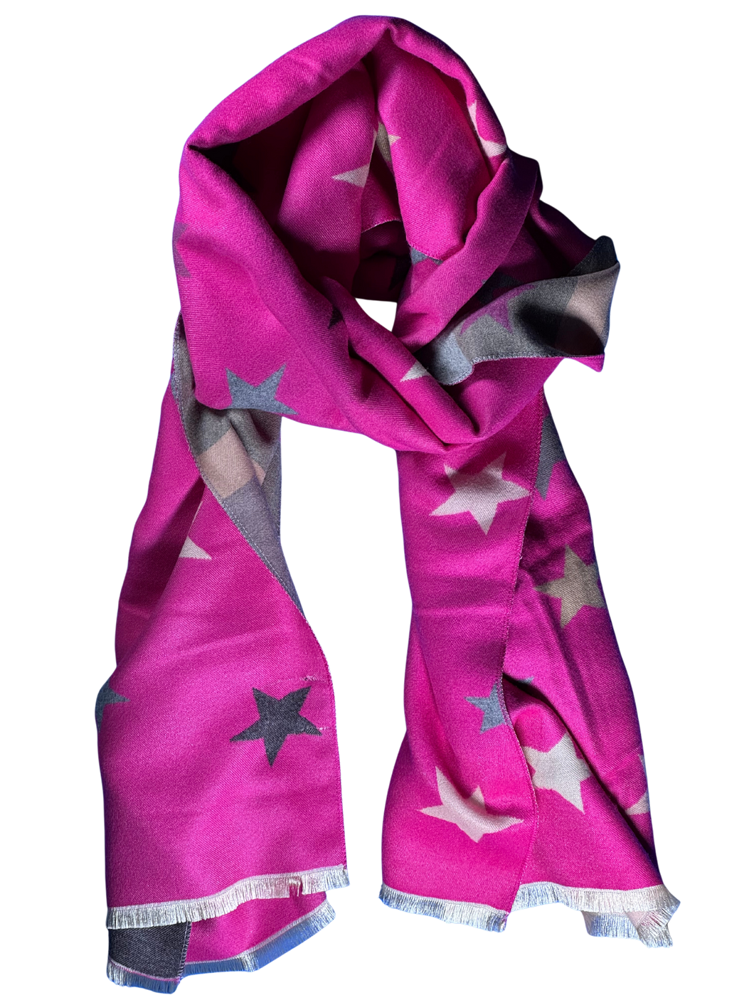 Scarf - fuchsia / grey stars and stripes