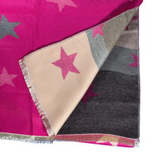 Load image into Gallery viewer, Scarf - fuchsia / grey stars and stripes
