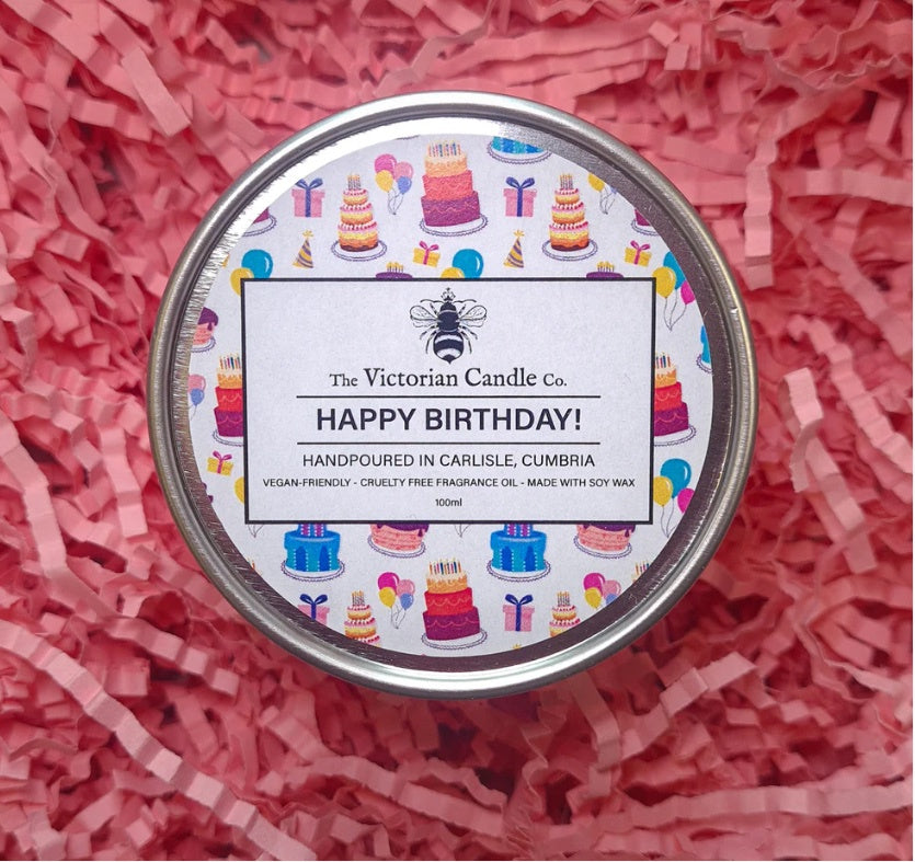 Victorian Candle Co. tin candle - happy birthday