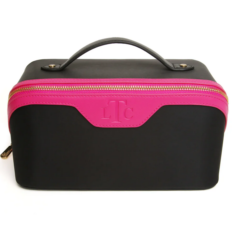 Alice Wheeler train case - black / hot pink