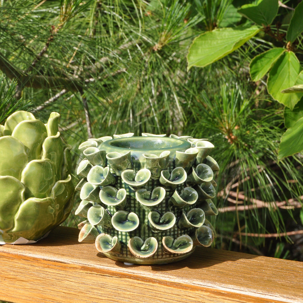 Ceramic T-Lite Holder - Antiqued Green Pixie Lichen by Gisela Graham