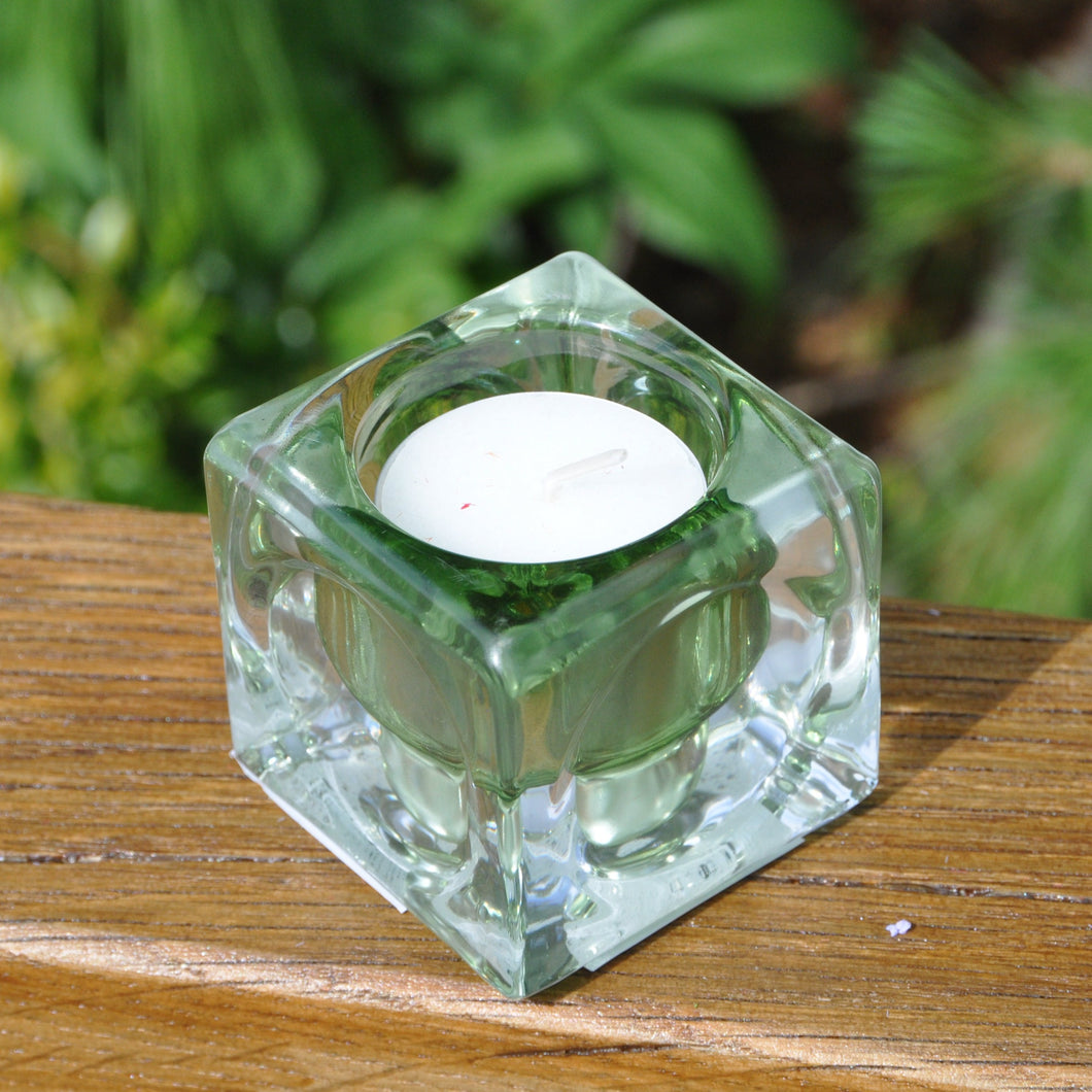 Single Glass T-Lite Cube Holder - Green by Gisela Graham