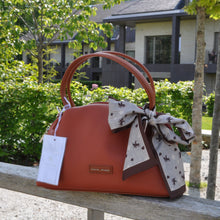 Load image into Gallery viewer, Burnt Orange  Leather Bag with Scarf Bow by David Jones
