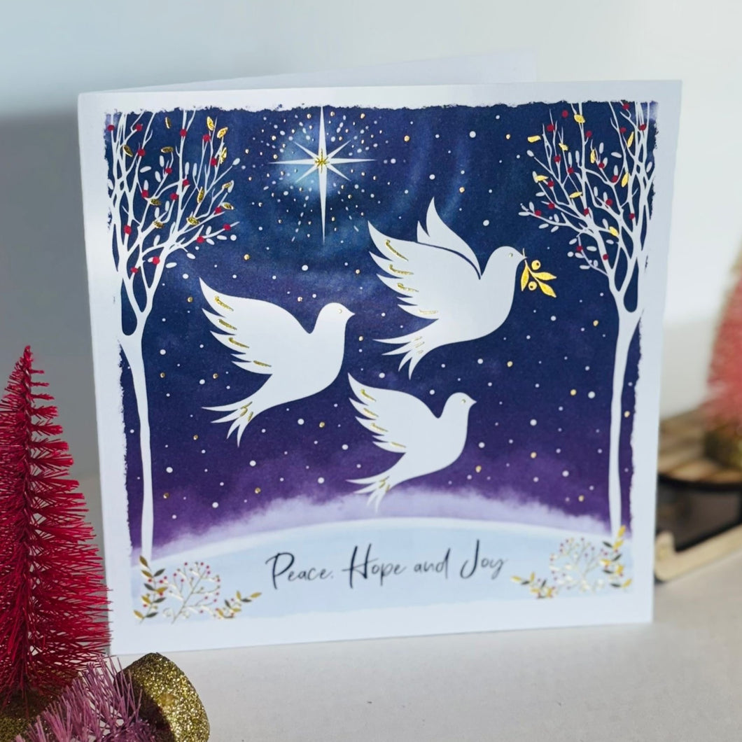 Christmas cards - peace, hope and joy doves