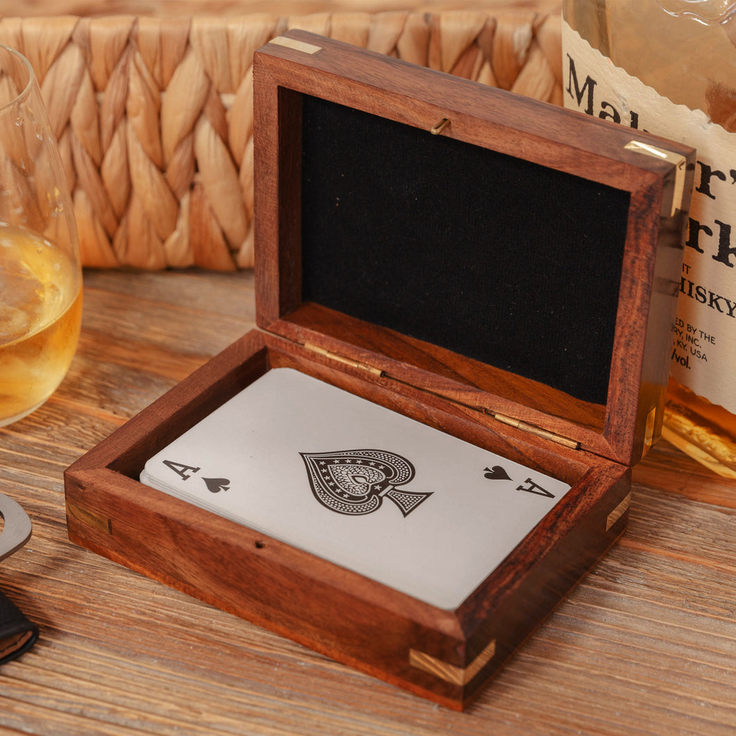 Playing cards in wooden box