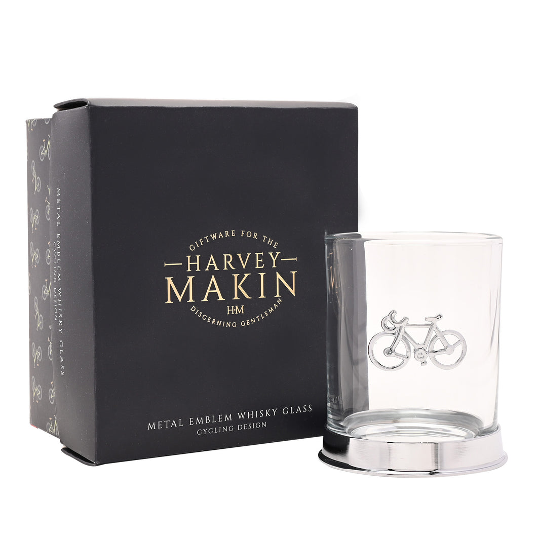 Harvey Makin engraved whisky glass - cycling