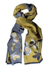 Load image into Gallery viewer, Scarf - mustard / black flowers
