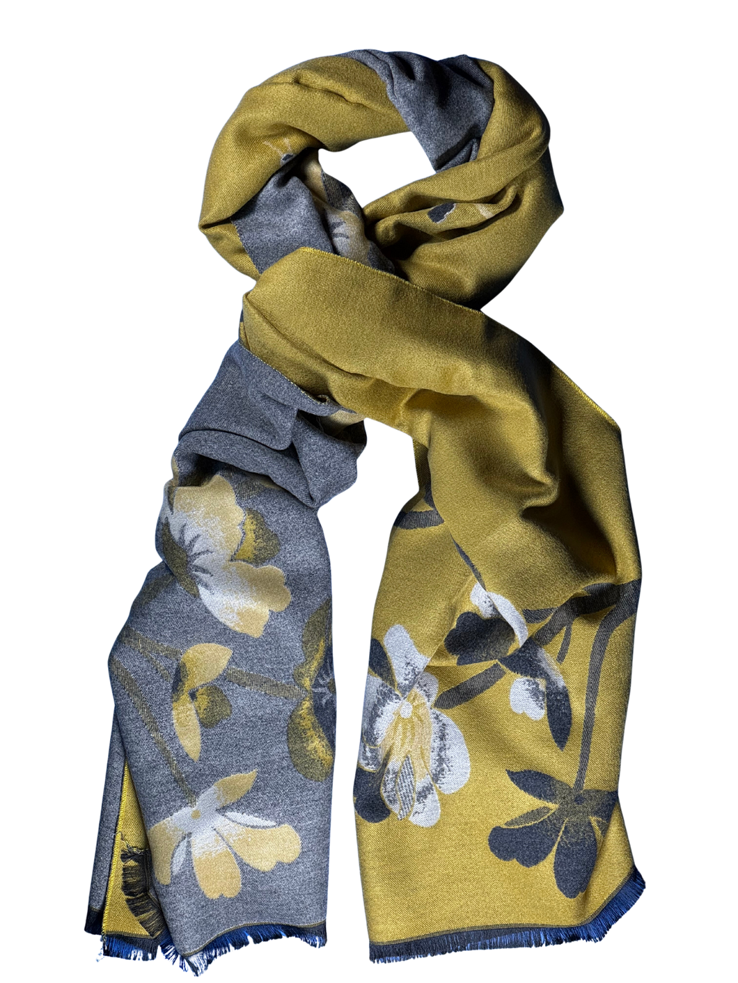 Scarf - mustard / black flowers
