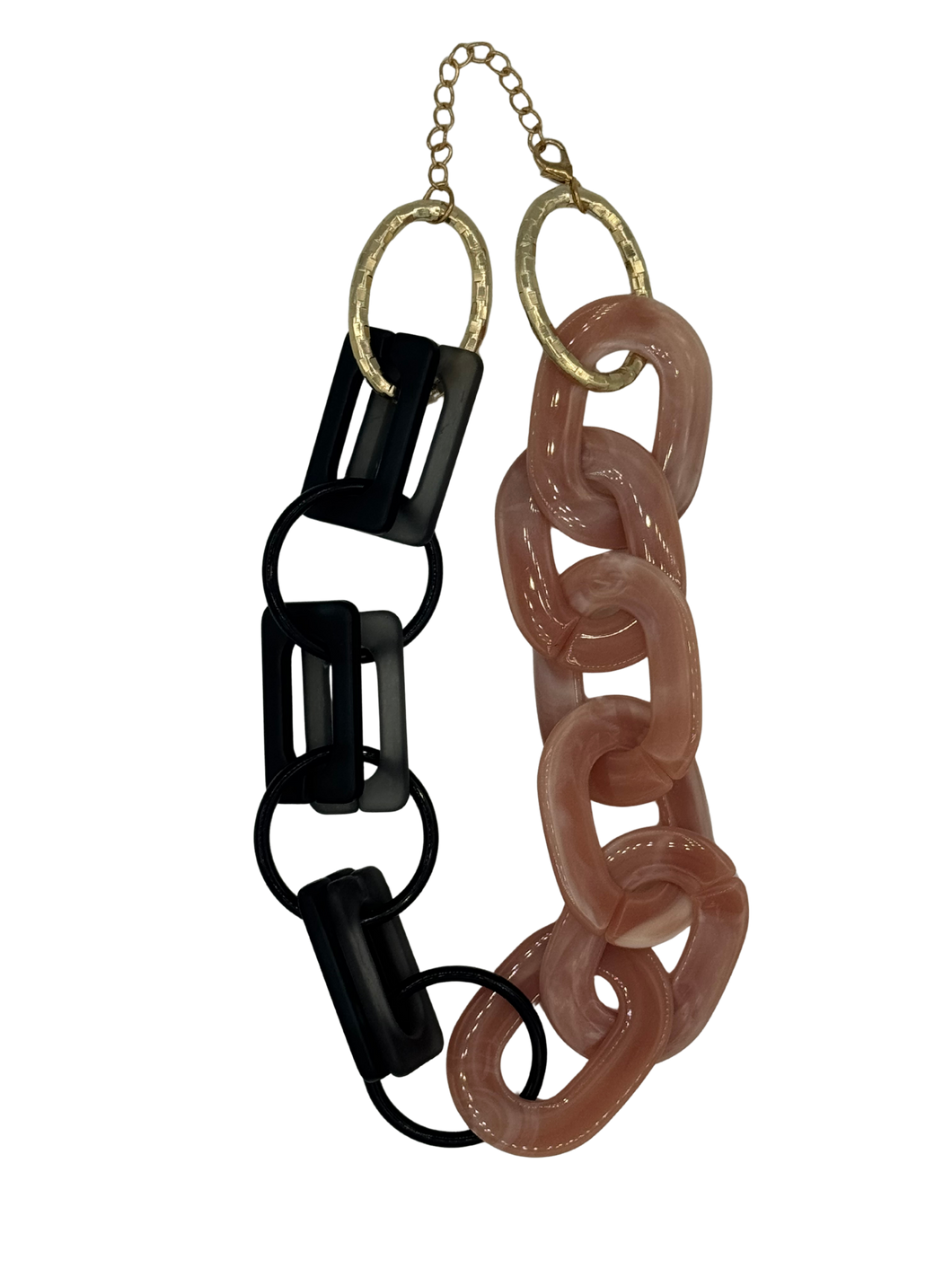 Tempest Designs - half oval / square resin links necklace - pink / grey