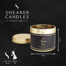 Load image into Gallery viewer, Shearer large gold tin candle - amber noir
