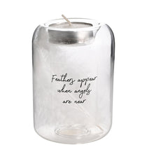 Load image into Gallery viewer, Remembrance feather glass tea light holder - fathers appear
