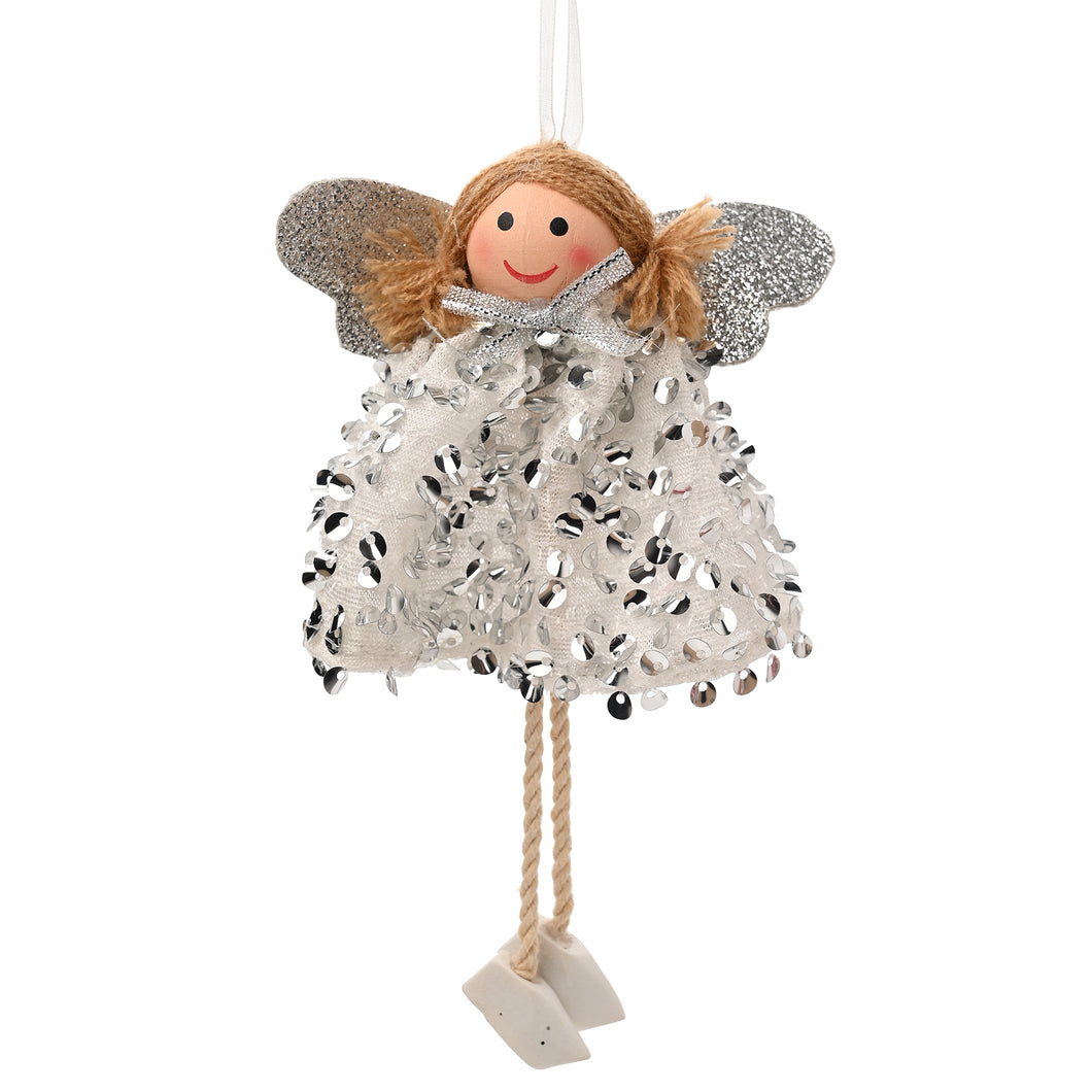 Angel hanging decoration - Flora - silver sequin