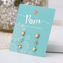 Load image into Gallery viewer, Triple star rose gold, silver and crystal earring set by Pom
