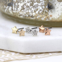 Load image into Gallery viewer, Triple star rose gold, silver and crystal earring set by Pom
