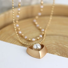Load image into Gallery viewer, Golden layered bead chain necklace with heart and pearls by Pom
