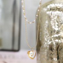Load image into Gallery viewer, Golden layered bead chain necklace with heart and pearls by Pom
