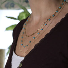 Load image into Gallery viewer, Triple layer golden mixed chain and turquoise bead necklace by Pom
