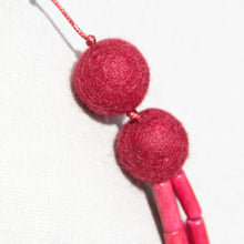 Load image into Gallery viewer, GIST Jewellery-  Rasberry felt ball and wooden bead necklace
