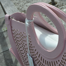 Load image into Gallery viewer, Pink Semi Circle Laser Cut Detailed Bag by Red Cuckoo
