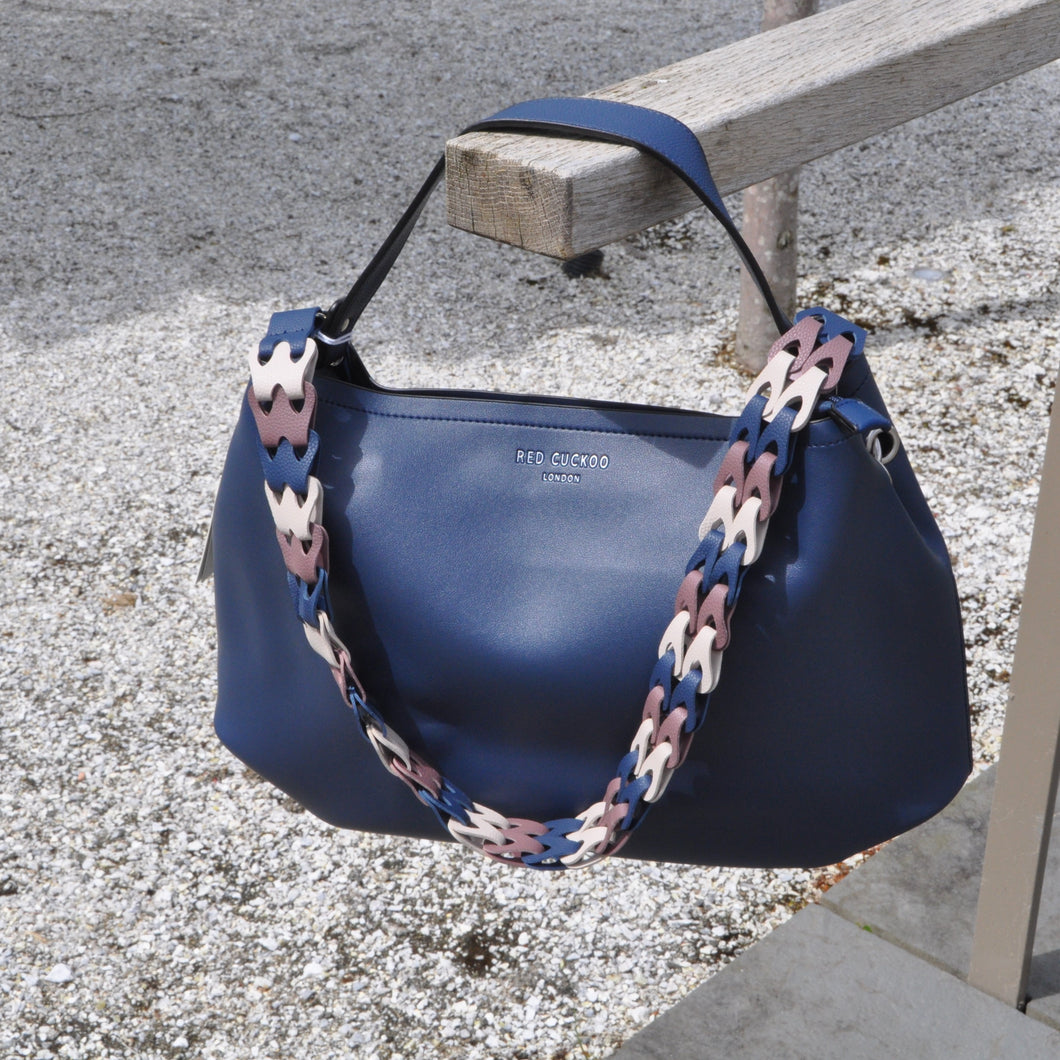 Navy Bag With three Colour Strap Detail by Red Cuckoo