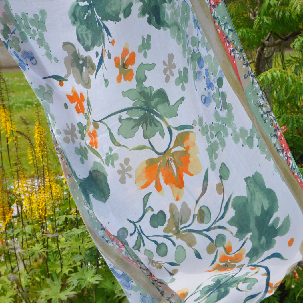 Sage green watercolour floral print scarf