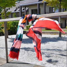 Load image into Gallery viewer, Navy and red mix wavy stripe scarf by Pom
