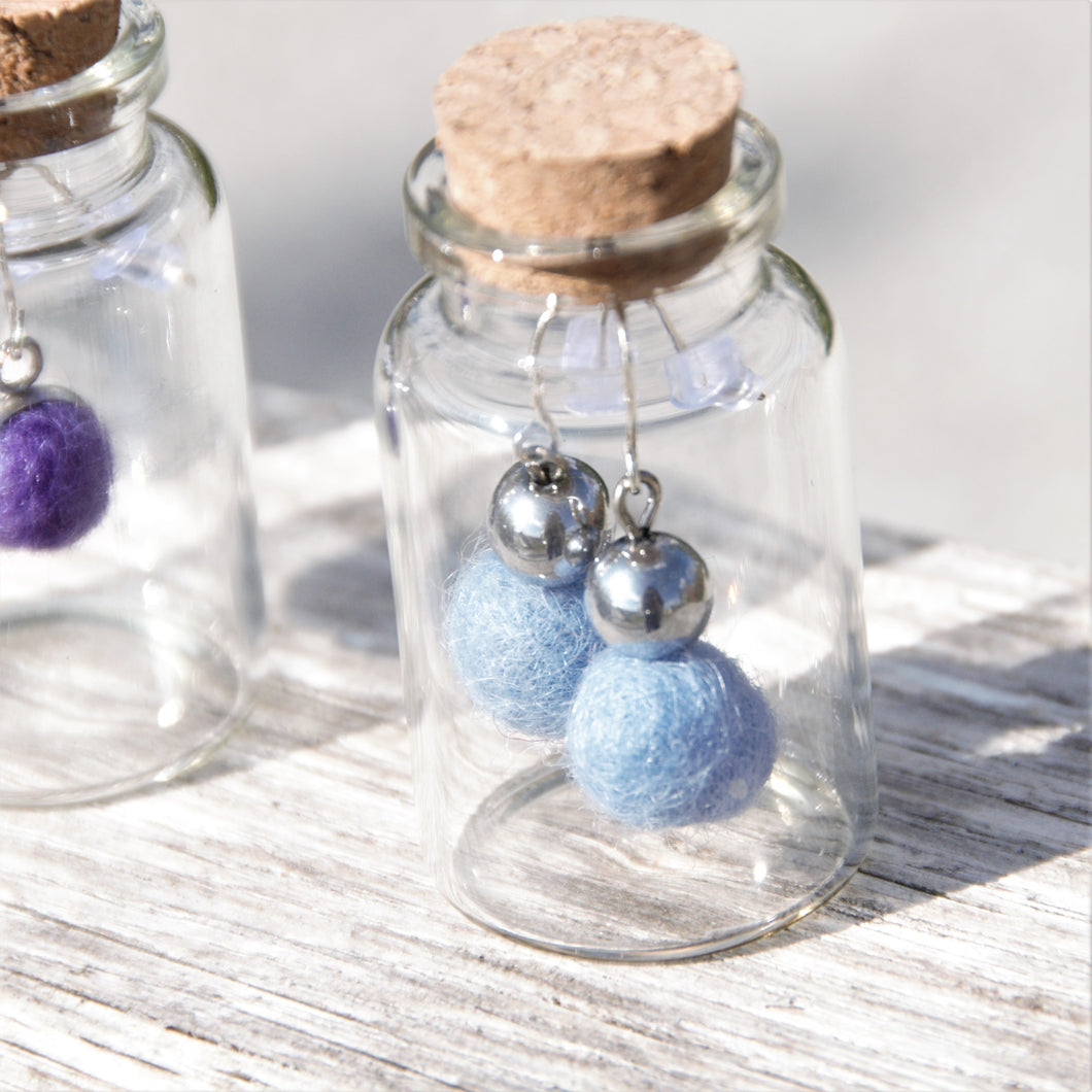 GIST Jewellery - Hematite wool drop ball earrings