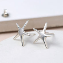Load image into Gallery viewer, Sterling Silver Brushed Arty Starfish Earrings by Pom
